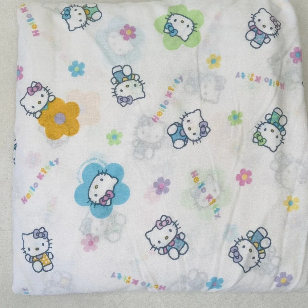 Vintage HELLO KITTY Twin Sheet Sanrio Pastel Flower Fitted Sheet Pink Blue